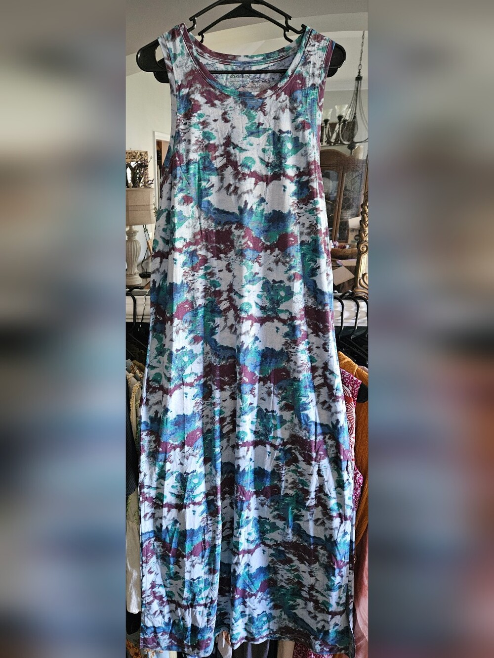 Eddie Bauer Sleeveless Knit Maxi Dress | Watercolor Print | L